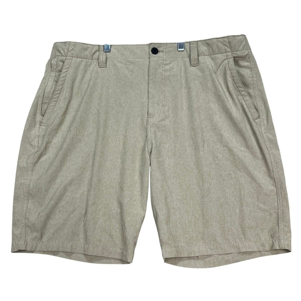 Denali Hybrid Performance Shorts Mens 40 Khaki Flat Front Stretch Hiking Utility
